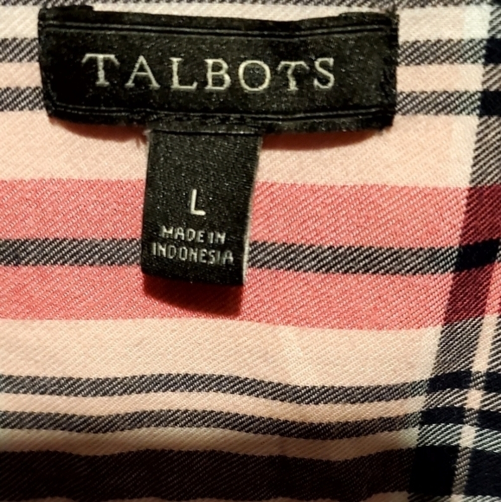 Talbots Pink Plaid Cotton Button Down Shirt Top Blouse Women Size Large - Picture 7 of 7
